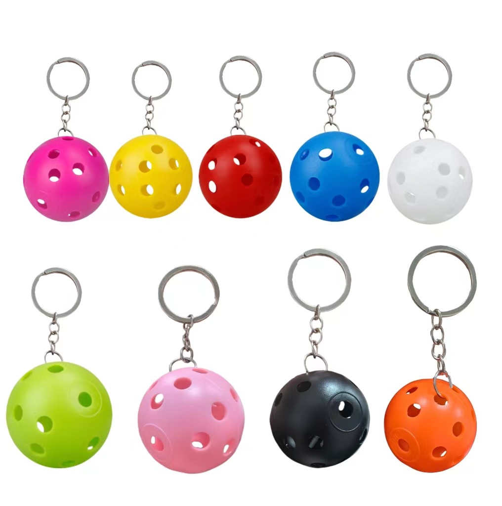 Sporty Perforated Pickleball Keychain Plastic Hollow Out Ball Key Ring For Sports Enthusiasts Gifts Nine Colors Available