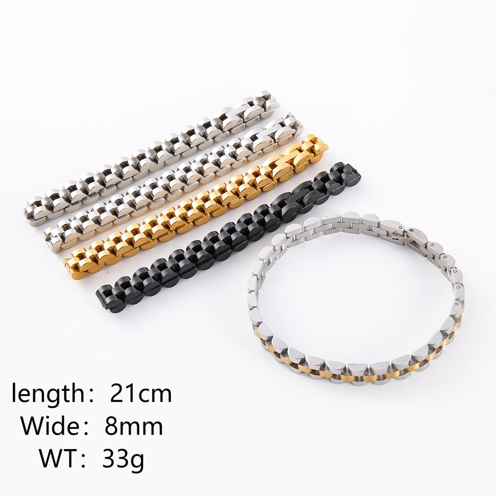 Fashion Stainless Steel Watch Band Link Bracelet For Men Women 8mm Width Metal Jewelry 21cm Length Classic Wristband Silver Gold Black Two-Tone