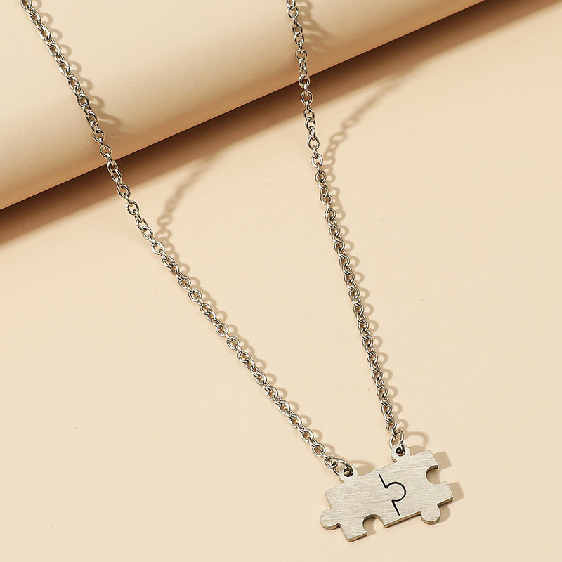 Stainless Steel Puzzle Necklace For Couples Best Friends Interlocking Pendant Minimalist Jewelry Silver Color Style