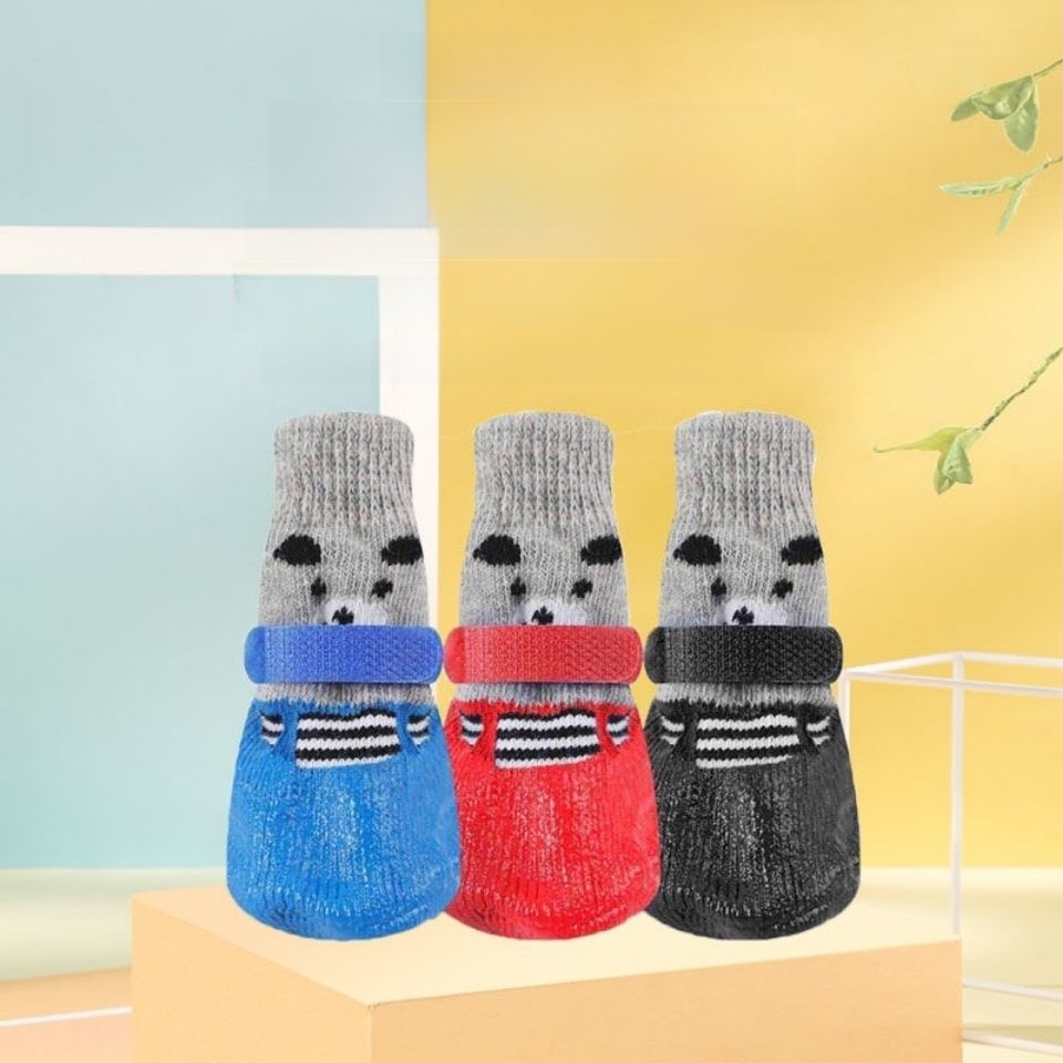 Waterproof Pet Dog Socks Shoes Anti-Slip Knitted Puppy Booties With Rubber Sole Warm Outdoor Paw Protectors For Small Medium Dogs Panda Bear Pattern