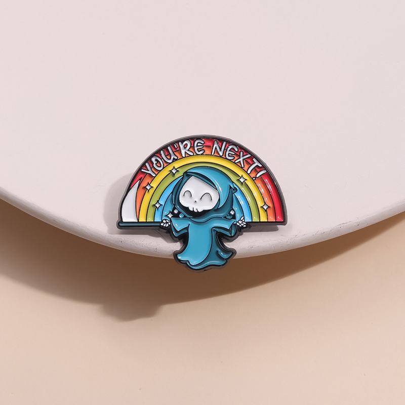 Creative Enamel Reaper Rainbow Brooch You're Next Funny Zinc Alloy Lapel Pin Badge For Clothes Backpack Decor Halloween Jewelry Gift