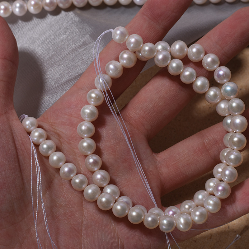 Natural Freshwater Pearl Strands Near Round High Luster White Semi-Finished Pearl Beads For DIY Jewelry Making Women Elegant Necklace Material Accessories