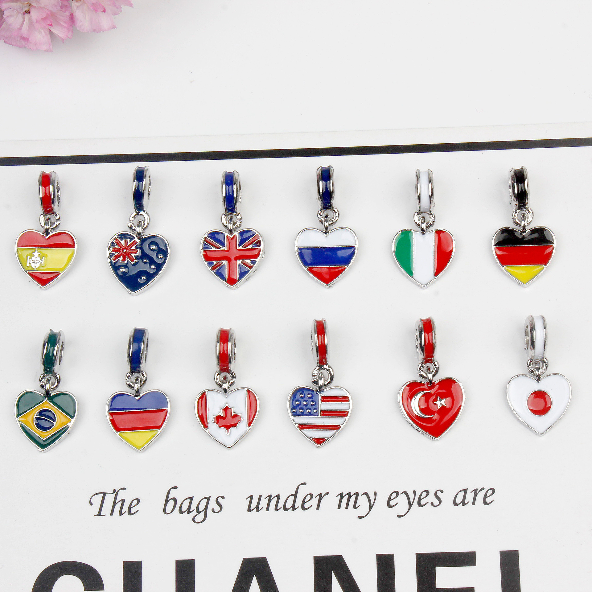 Heart Shape National Flag Enamel Alloy Charms Beads DIY Jewelry Accessories For Bracelets Germany USA UK Italy Spain Flag Pendants