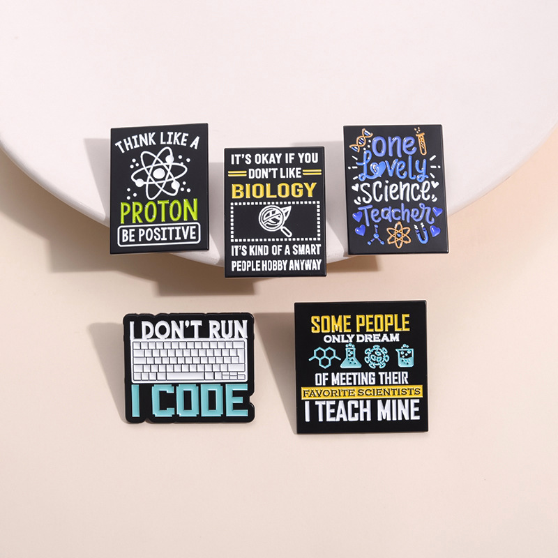 Funny Science Enamel Pin Set Think Like A Proton Positive Science Teacher Brooch Zinc Alloy Badge For Backpack Creative Programming Biology Jewelry Gift