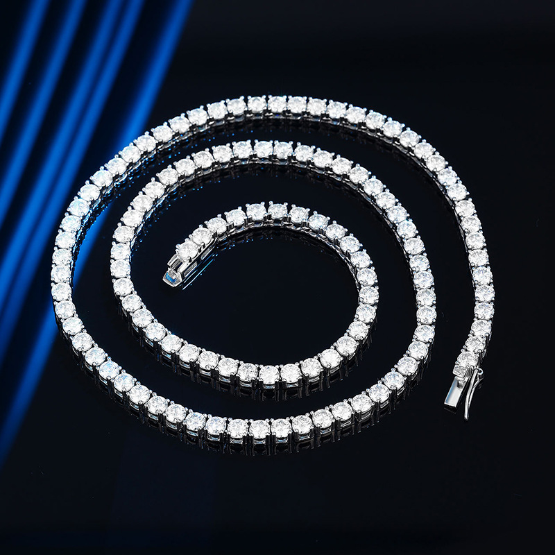 Luxury Moissanite Tennis Necklace 925 Sterling Silver Hip Hop Chain Iced Out Round Cut D Color Moissanite Link Chain For Men Women Jewelry