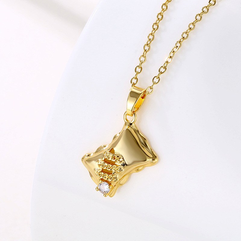 Dollar Sign Pendant Necklace Gold Plated Stainless Steel With Zircon Simple Geometric Clavicle Chain Jewelry For Women