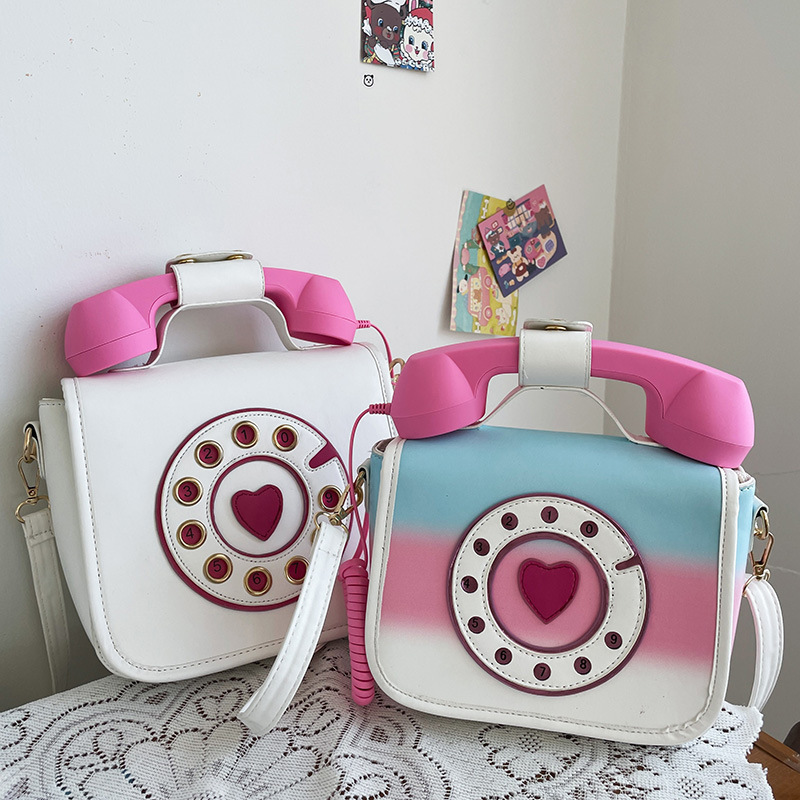 Women Retro Vintage Rotary Telephone Shape Handbag PU Leather Creative Heart Dial Crossbody Shoulder Bag For Ladies Party Streetwear Gift