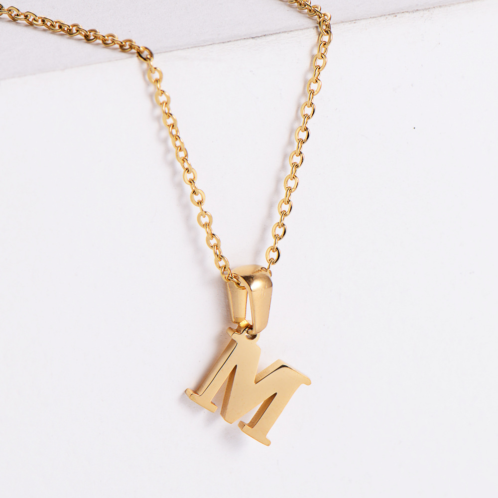 Gold Plated Stainless Steel Initial Necklace For Women Minimalist A-Z Capital Letter Pendant Necklace Elegant Daily Wear Jewelry Gift