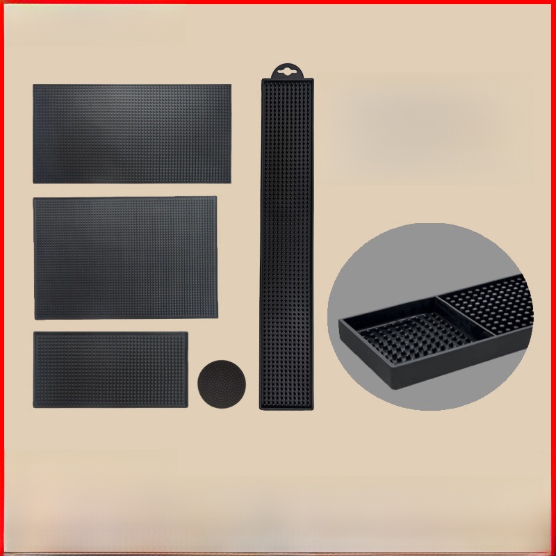 Professional Black PVC Bar Service Mat Non-Slip Heat Resistant Drainage Pad For Coffee Shop Bar Kitchen Countertop Spill Mat Bar Accessory