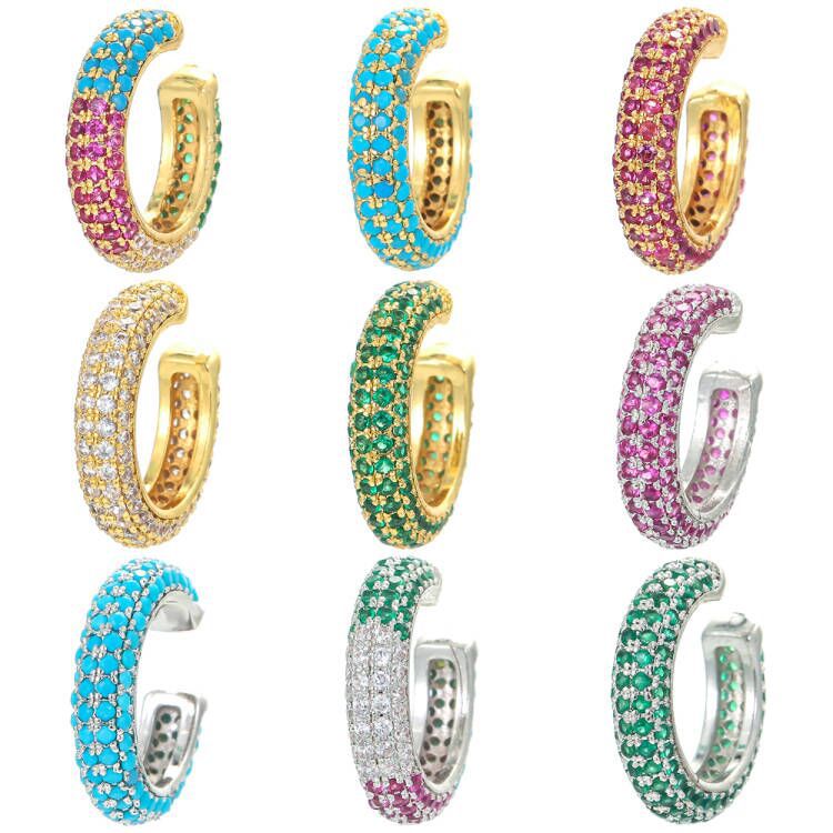Colorful Zircon Pavé C Shaped Ear Cuffs Copper Non Pierced Clip On Earrings Fashion Trendy Jewelry For Women