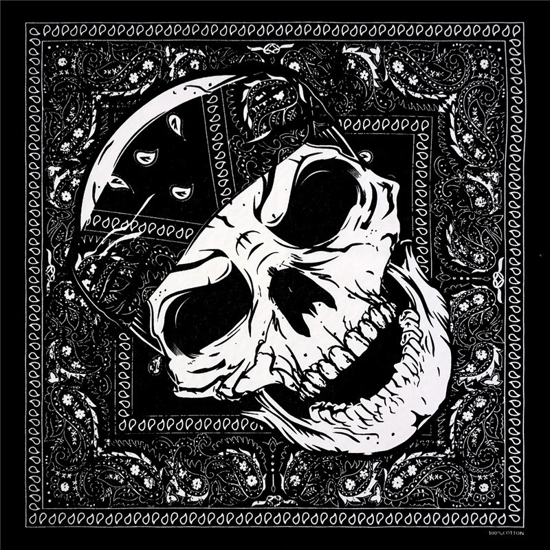 100% Cotton Skull Bandana Hip Hop Square Scarf Paisley Headwrap For Outdoor Cycling Running Dancing Men Women Gothic Headwear Accessories
