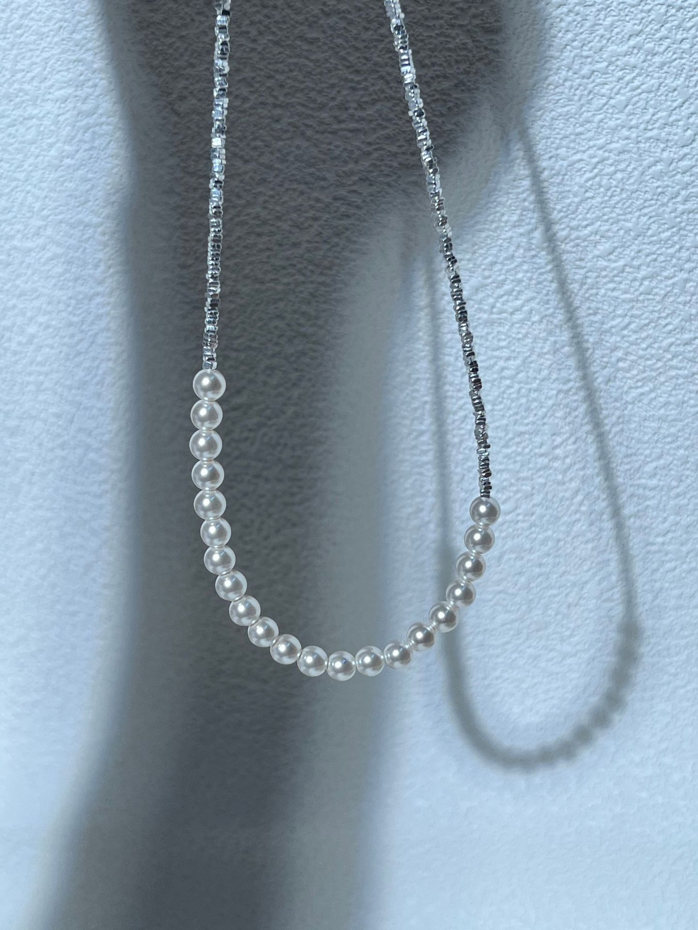 925 Sterling Silver Pearl Necklace Women Spliced Broken Silver Chain Clavicle Jewelry Elegant Minimalist Starry Design