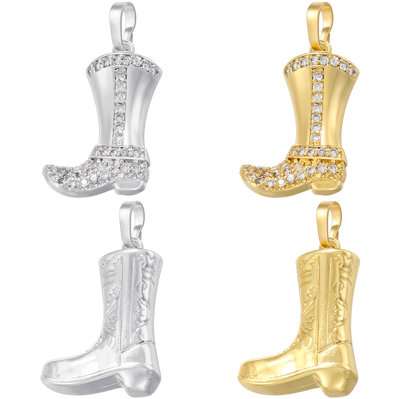 Fashion Brass Zirconia Cowboy Boot Pendant Small Design Western Boot High Heel Charm Gold Silver Plated Necklace Accessory For Women Jewelry