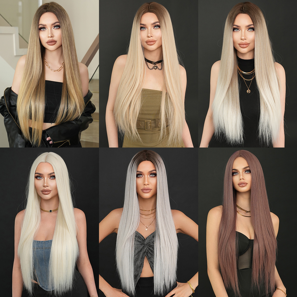 Synthetic Long Straight Ombre Blonde Wig For Women Heat Resistant 34 Inch Middle Part Natural Looking Fashion Daily Party Hair Replacement Wigs