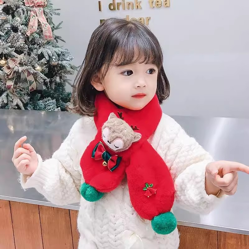 Christmas Children's Plush Scarf Cute Reindeer Fox Doll Thickened Warm Winter Neck Warmer For Kids Boys Girls Xmas Gifts