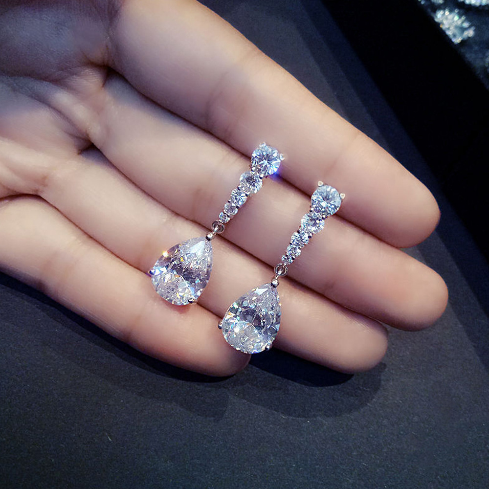 Pear Shaped Dangle Earrings Copper With AAA Zircon Long Water Drop Bridal Wedding Jewelry For Women