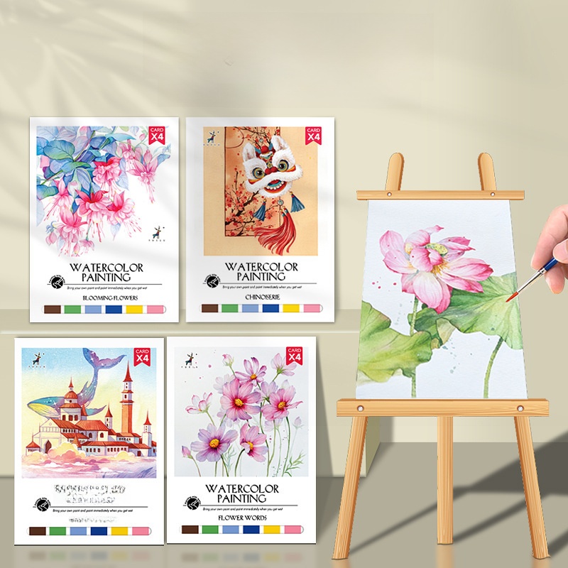 Portable Specialty Paper DIY Watercolor Painting Set For Kids With Built-in Solid Pigment Brush Artistic Drawing Kit
