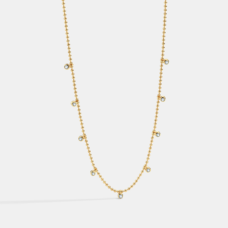 Minimalist 18K Gold Plated Copper Bead Chain Necklace With Round Zircon Pendants For Women Simple Chic Daily Wear Jewelry Gift