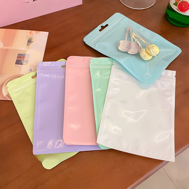 Macaron Colors Jewelry Packaging Bags Plastic Matte Ziplock Storage Bags With Hang Hole Small Item Packaging Bags For Earrings Necklace 15x10.5cm