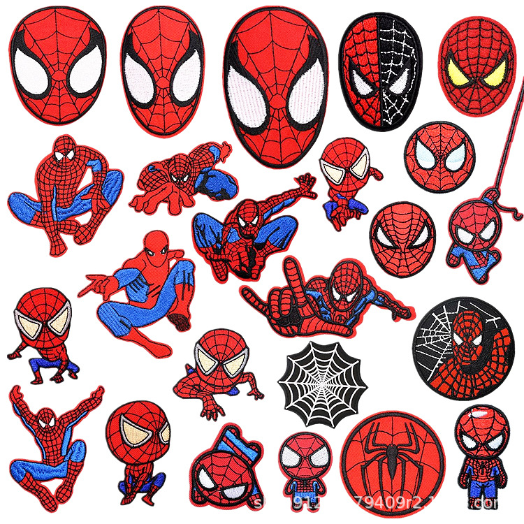 Spider-Man Cartoon Embroidery Patches Superhero Marvel Style Iron On Sew On Appliques For Clothing Backpack Jacket DIY Decoration Polyester Fabric Badges