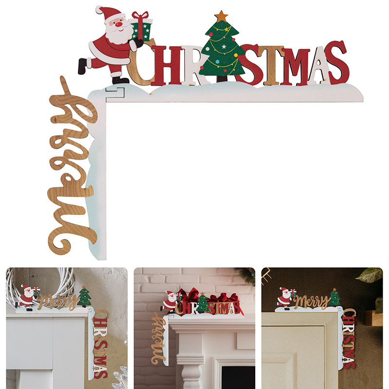 Wooden Christmas Door Frame Decoration Merry Christmas Santa Claus Christmas Tree Corner Ornament For Home Party Holiday Decor