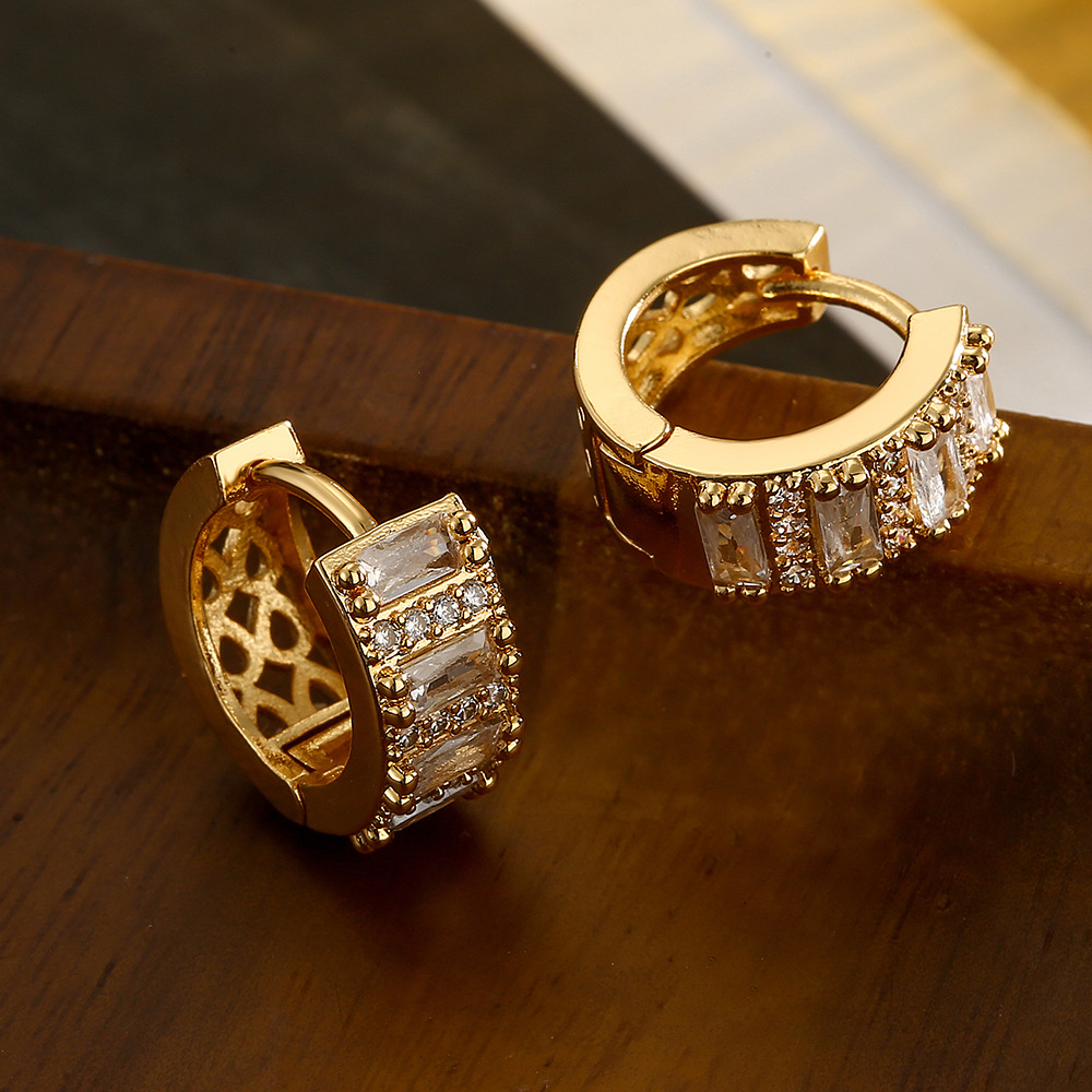 Geometric Hoop Earrings Gold Plated Copper Micro Pave Clear Cubic Zirconia Luxurious Niche Style For Women Jewelry