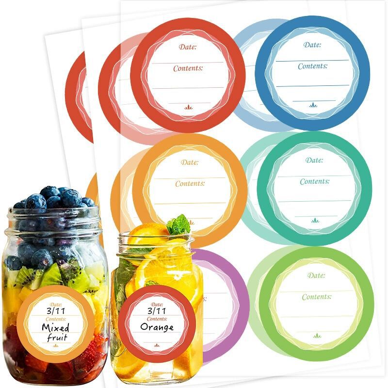 60Pcs Waterproof Removable Date Labels Stickers For Glass Bottles Food Jars PVC Round Multicolor Kitchen Organization Labels With Date Contents Write-on Area