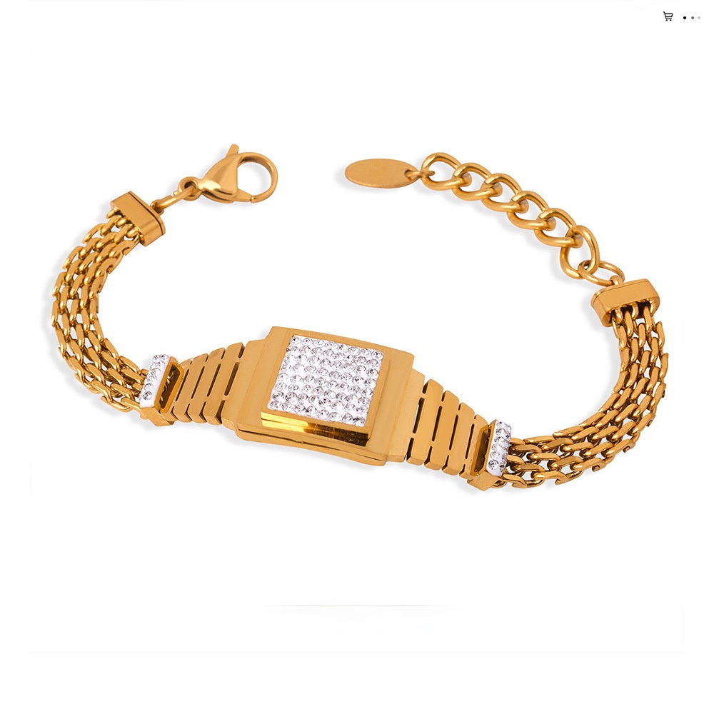 Luxury Stainless Steel Watch Band Bracelet for Women Gold Silver Plated Geometric Square Shell Malachite Czech Diamond Multi Layer Chain Fashion Jewelry