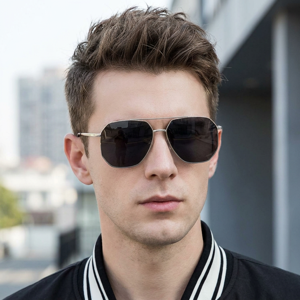 Wholesale Men Polarized Sunglasses Metal Frame Geometric Square Eyewear - Everful