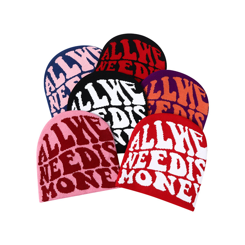 Unisex Knit Beanie Hat Acrylic Warm Winter Cap All We Need Is Money Jacquard Streetwear Hip Hop Y2K Skull Cap For Men Women Outdoor Daily Accessory