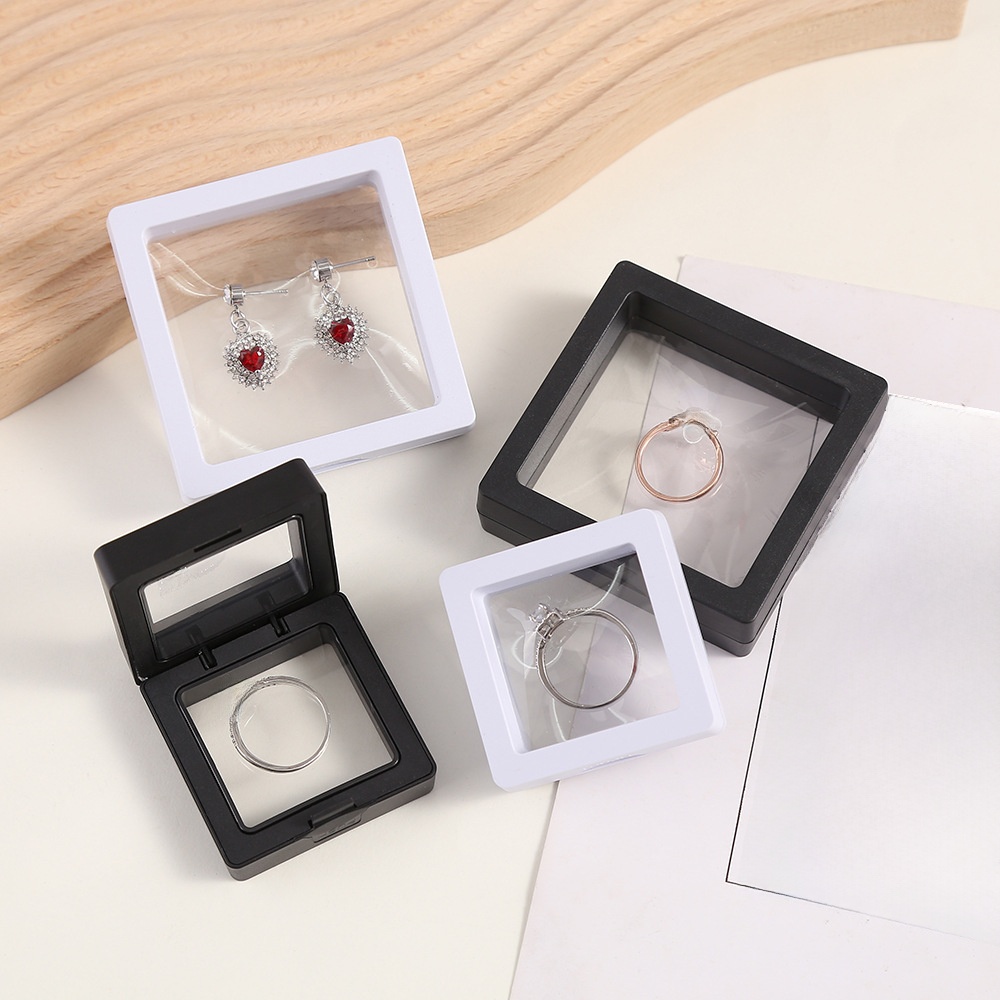 Transparent PE Film Floating Jewelry Display Box Plastic Suspended Storage Case For Rings Earrings Bracelets Dustproof Jewelry Showcase Organizer Home Decor