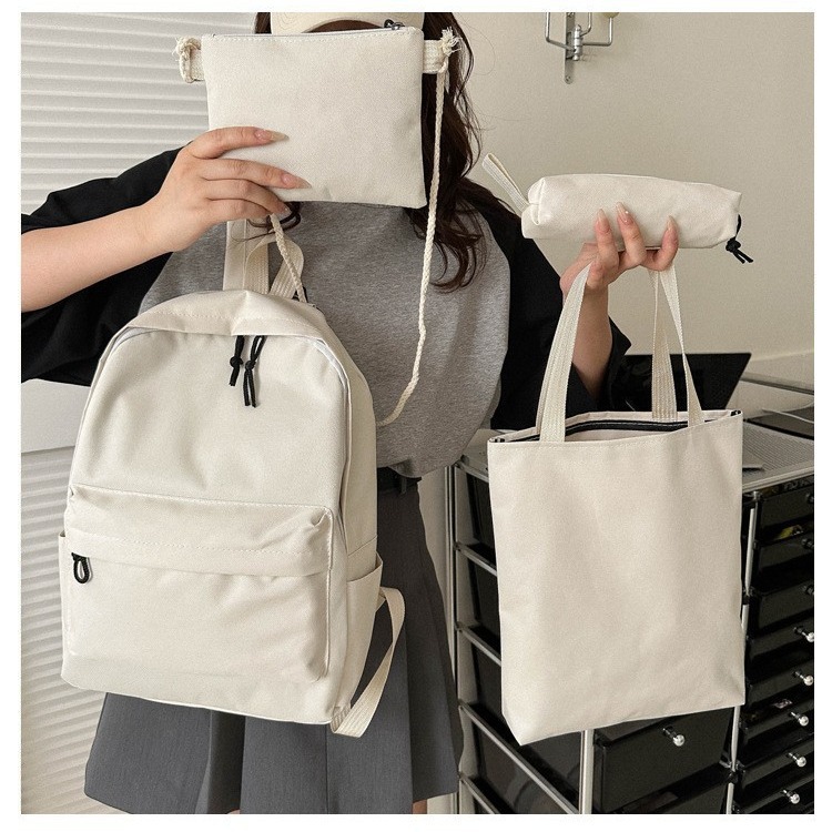 4Pcs Backpack Set Large Capacity Oxford Cloth School Bag for Unisex Students Harajuku Preppy Style Solid Color Daypack with Tote Bag and Pencil Case