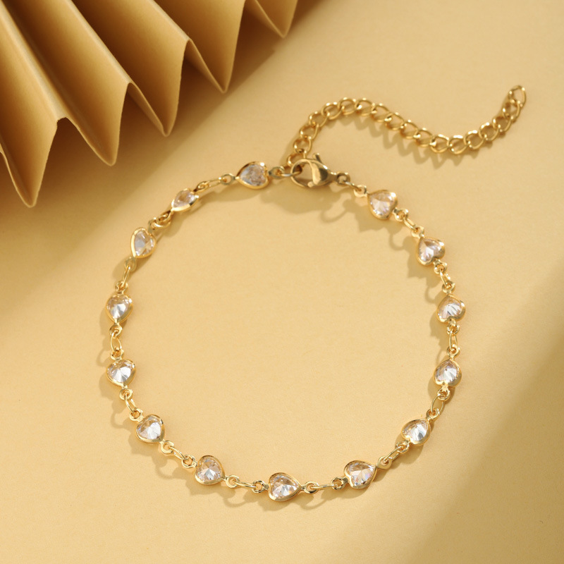 Heart Zircon Chain Bracelet For Women Copper Elegant Jewelry Gold Plated Adjustable Charm