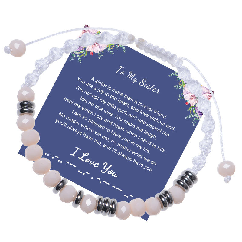 Bohemian Morse Code Bracelet Faceted Crystal Beads Adjustable Braided Rope With I Love You Gift Card Handmade Jewelry For Women Girls