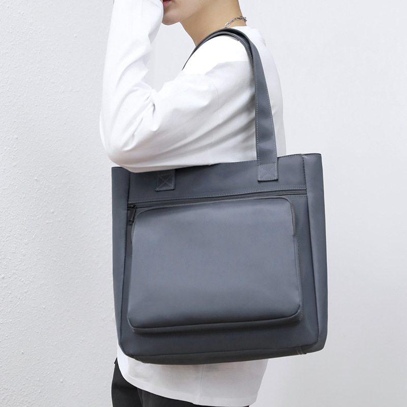 Large Capacity Men's Tote Bag Waterproof Nylon Business Shoulder Bag Casual Handbag For 14 Inch Laptop A4 Files Commuting Solid Color Briefcase