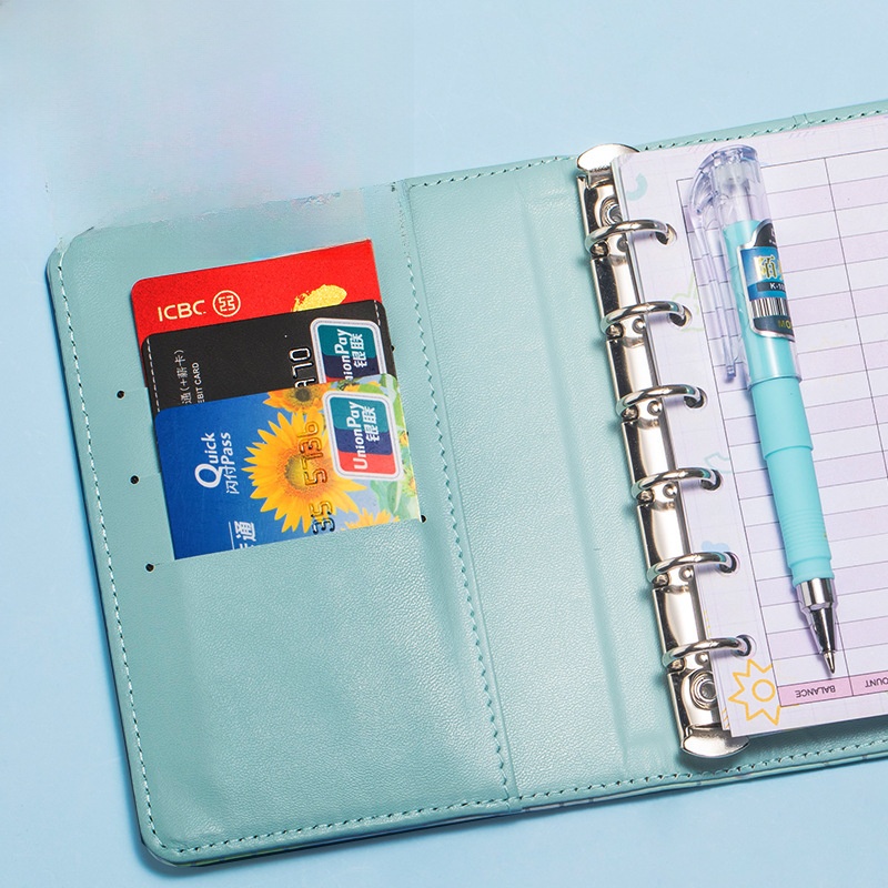 A7 Budget Binder PU Leather Puzzle Texture Holographic Money Saving Organizer With 6 Ring Binder Cash Envelopes Budget Sheets For Expense Tracking Women Students