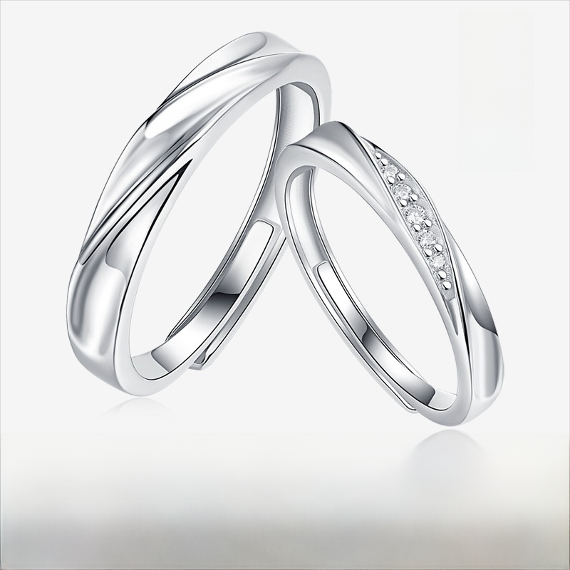 925 Sterling Silver Adjustable Couple Rings Moissanite Zirconia Twist Wave Design Engagement Wedding Band For Men Women Romantic Jewelry Gift