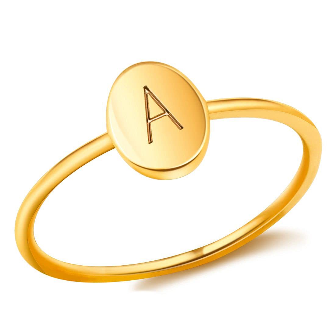 Minimalist Copper Initial Ring Oval Signet Uppercase Letter Engraved Dainty Fashion Jewelry For Women