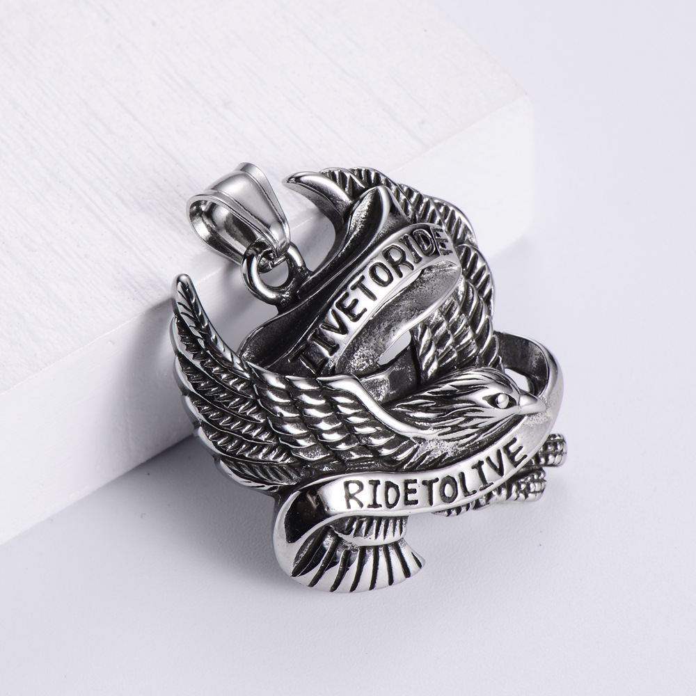 Eagle Pendant Necklace 304 Stainless Steel Live To Ride Retro Punk Rock Biker Jewelry For Men
