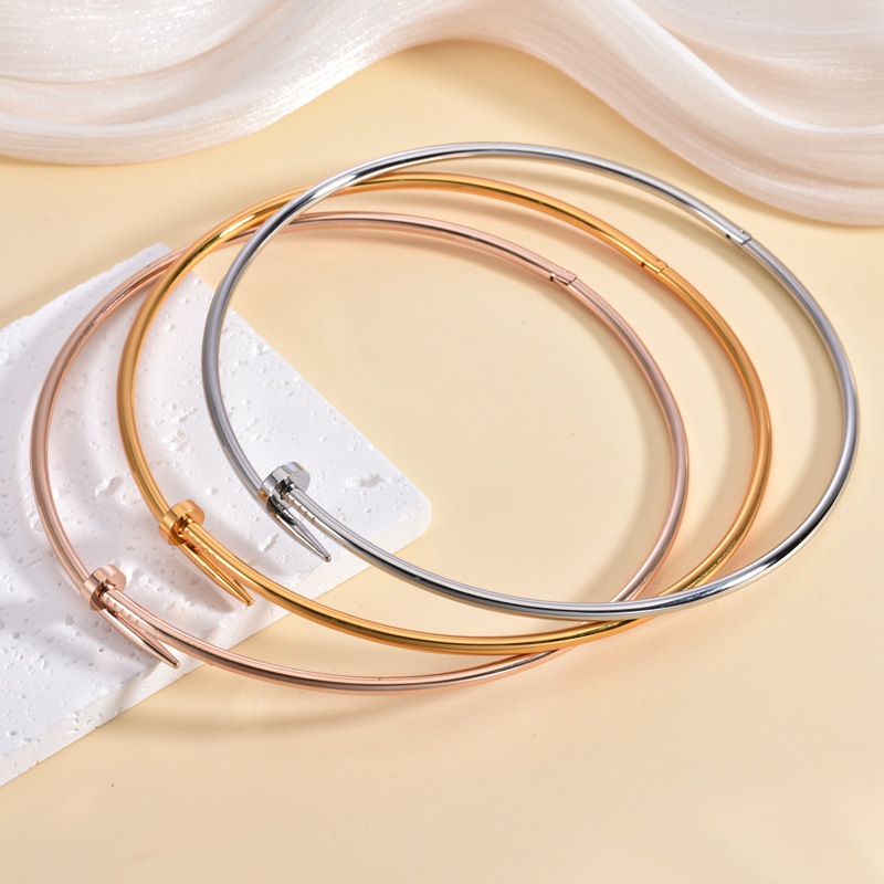 Minimalist Stainless Steel Nail Choker Necklace For Women Luxury Zirconia Inlaid Industrial Style Polished Titanium Steel Collar Jewelry Without Brand Name