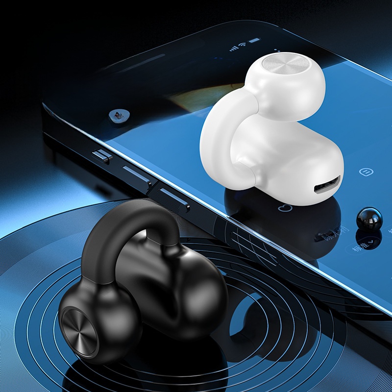 Ear Clip Wireless Bluetooth Earphones Non-in-Ear Bone Conduction Noise Cancelling Earbuds Silicone Sports Headset For Running Gym Men Women With Long Battery Life