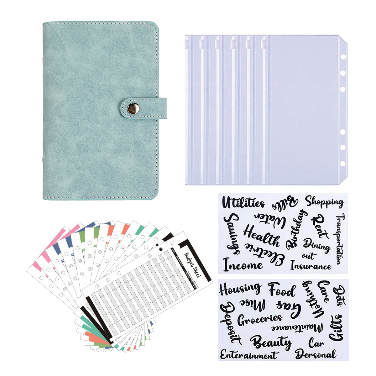 A6 PU Leather Budget Binder Money Saving Organizer With Zipper Pockets Budget Sheets Labels For Cash Planning Financial Management Office Stationery