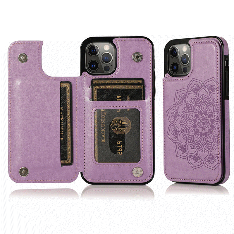 Mandala Embossed PU Leather Flip Phone Case With Card Slots Stand Holder For iPhone 17 16 15 Pro Max Plus Samsung S20 S10 Note 10 8 Protective Folio Wallet Cover