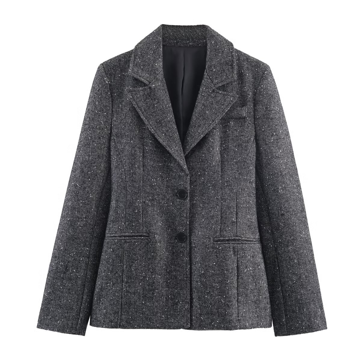 Women's Elegant Herringbone Tweed Peplum Blazer Or Wide Leg Pants Elegant Dark Grey Business Office Suit Streetwear Separate Sets