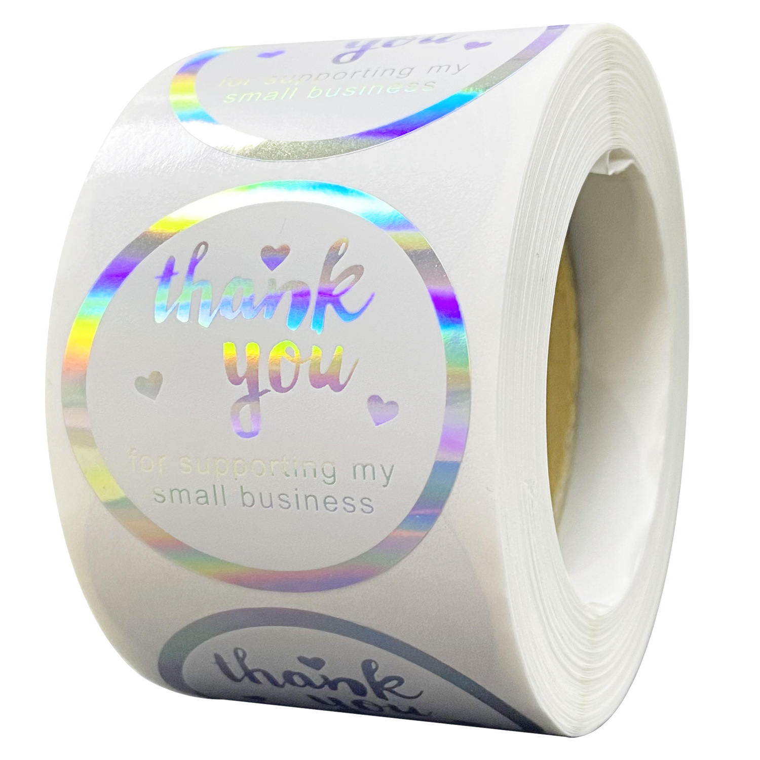 500pcs Roll Holographic Thank You Stickers Rainbow Laser Round Self Adhesive Labels For Small Business Packaging Gift Box Sealing Shipping Decor