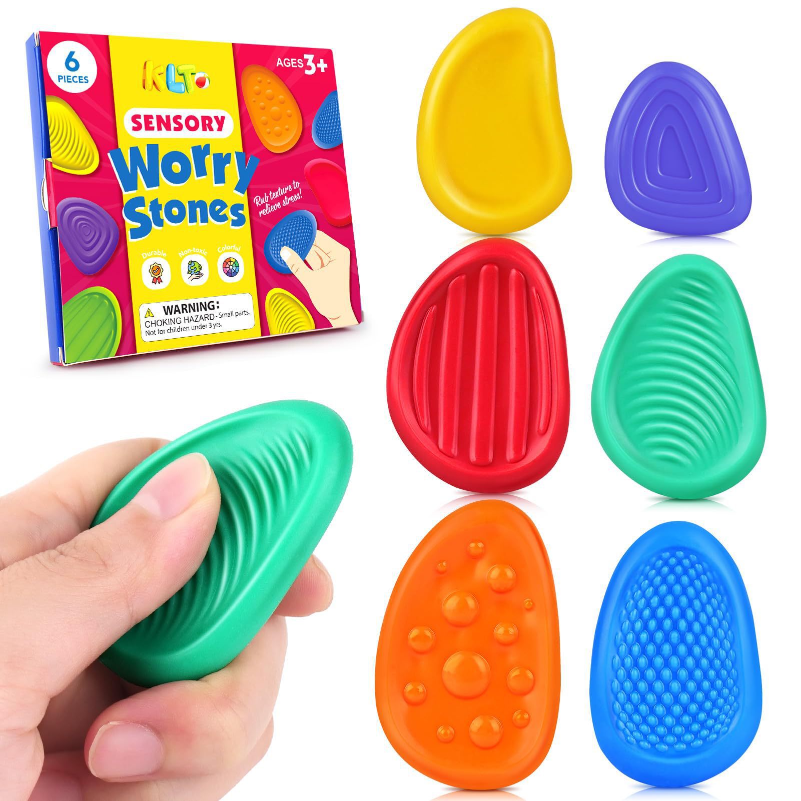 Sensory Worry Stones For Kids Anxiety Stress Relief Silicone Fidget Toys With Different Textures Colorful Decompression Stones For Boys Girls