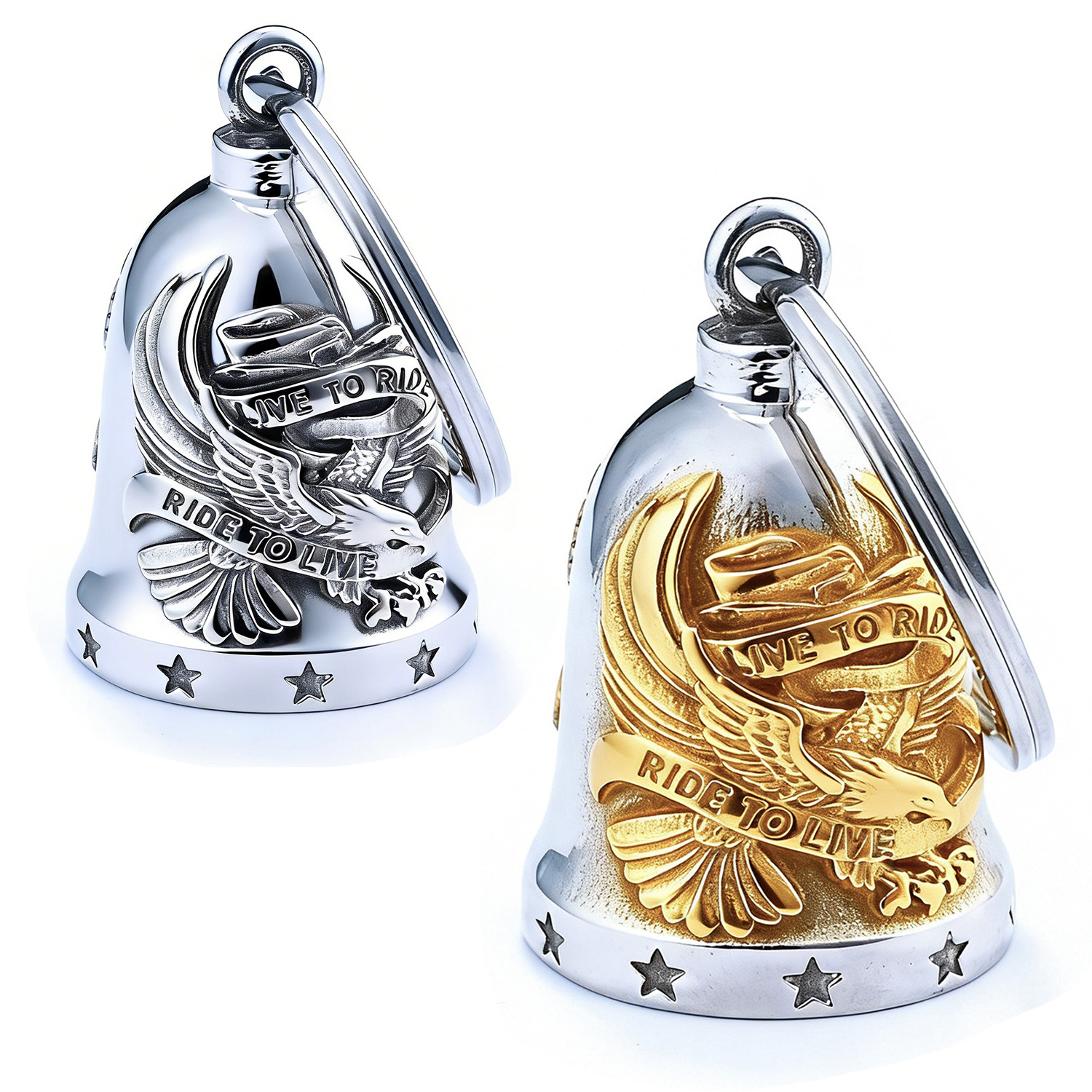 Vintage Stainless Steel Eagle Guardian Bell Pendant Live To Ride Ride To Live Motorcycle Gremlin Bell For Biker Men Jewelry Gift