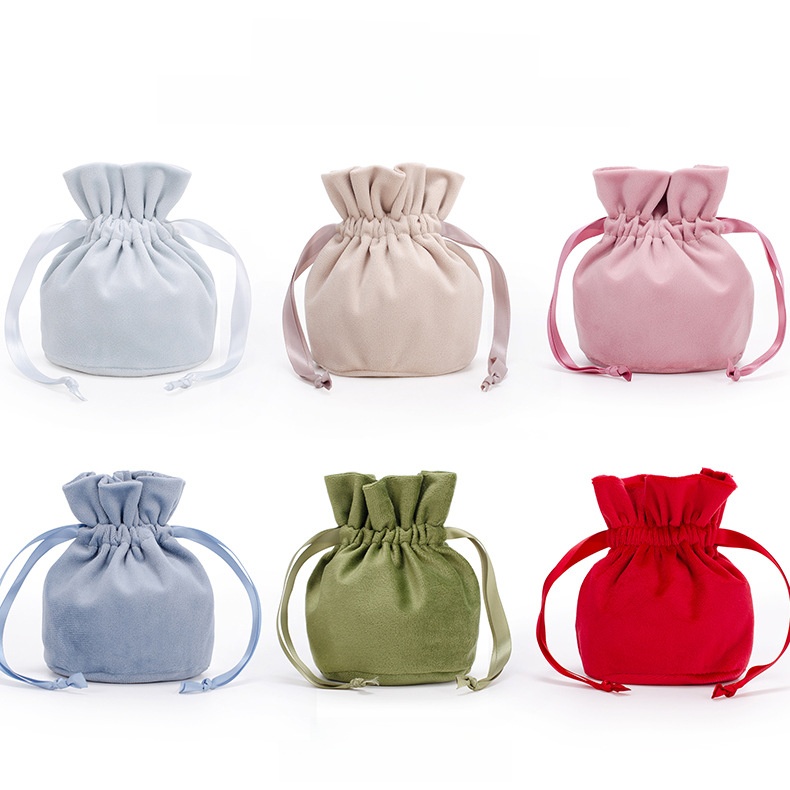 Soft Velvet Drawstring Gift Bag Round Bottom Ribbon Closure Jewelry Storage Pouch For Candy Wedding Party Favors Small Items Packaging Multicolor
