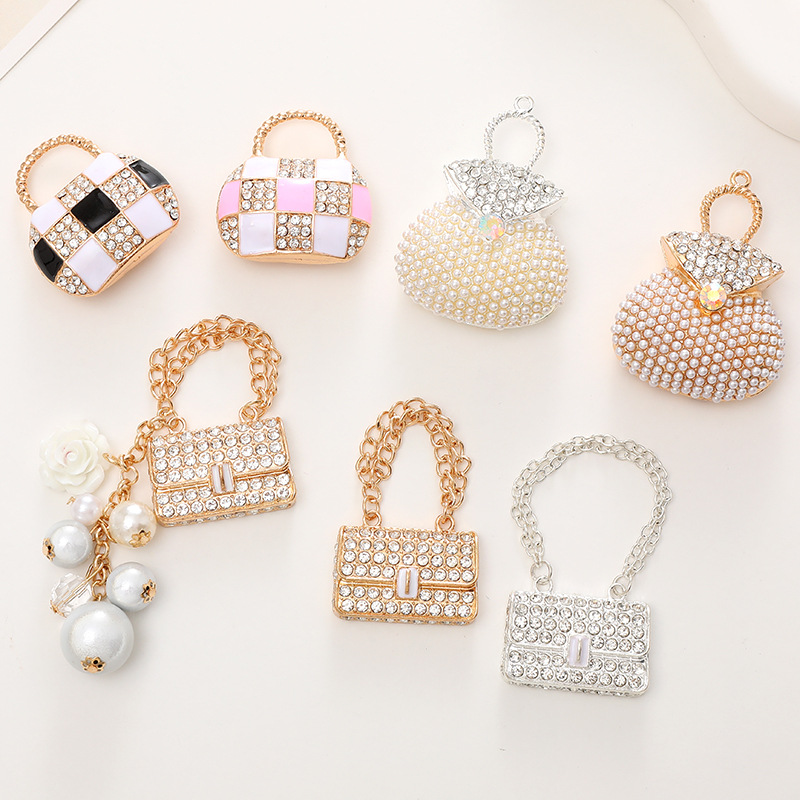 Alloy Rhinestone Pearl Purse Charms DIY Jewelry Accessories Enamel Bag Pendants For Keychain Phone Case Beauty Women Gift