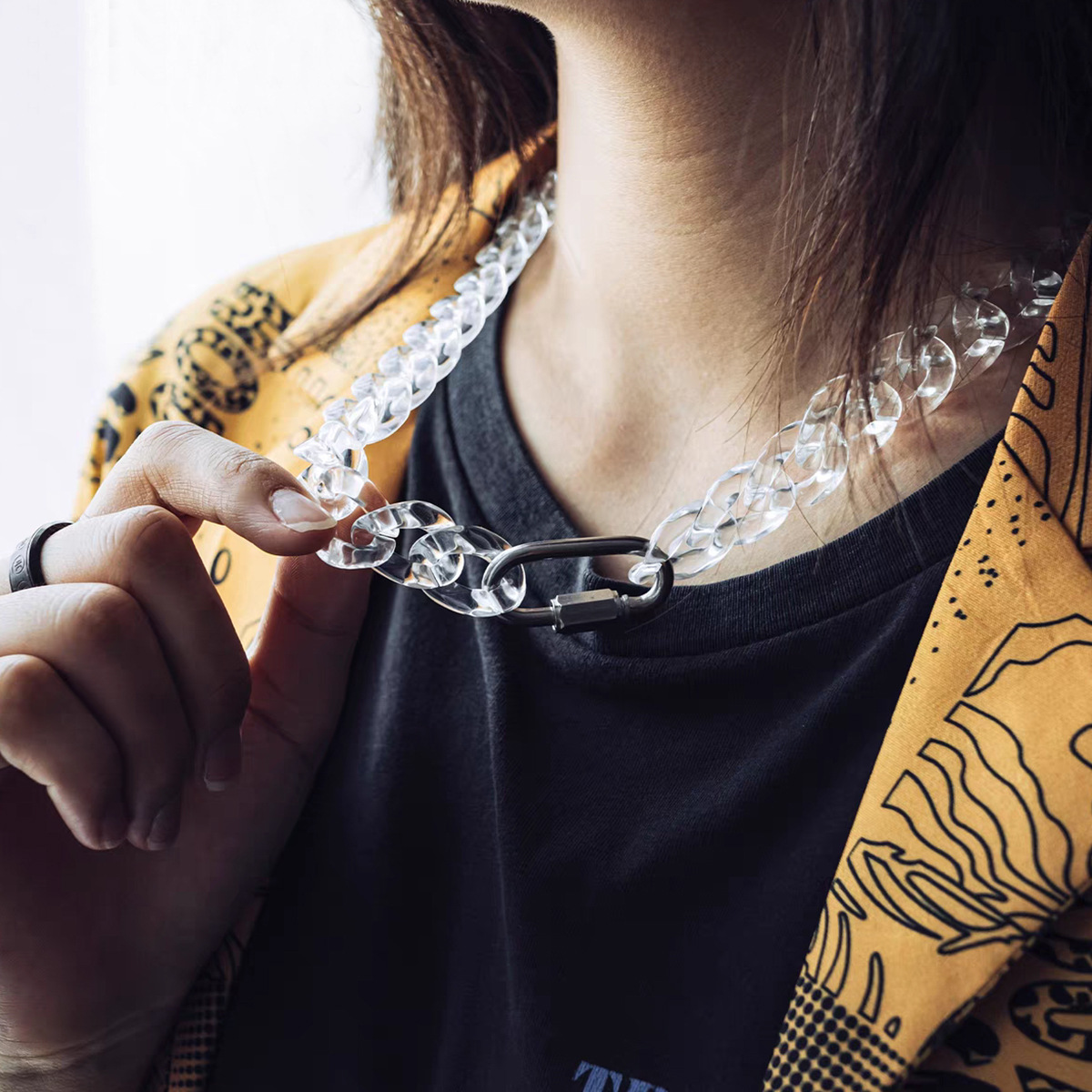 Hip Hop Chunky Link Necklace For Men Women Transparent Colorful Acrylic Resin Chain With Stainless Steel Insurance Clasp Punk Streetwear Jewelry 45cm 60cm